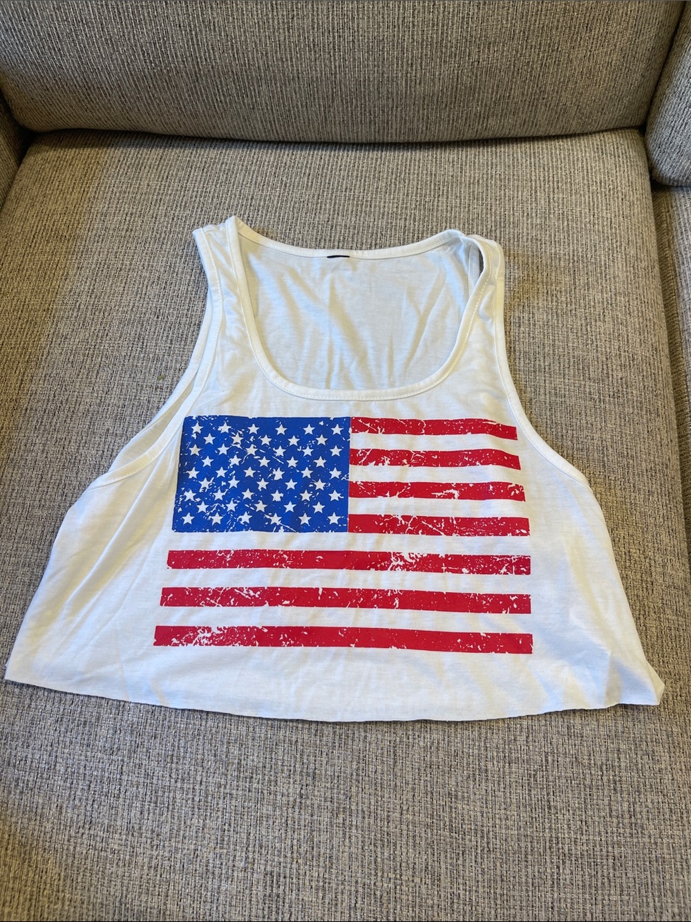 Women’s White Flag Print Crop Tank Top